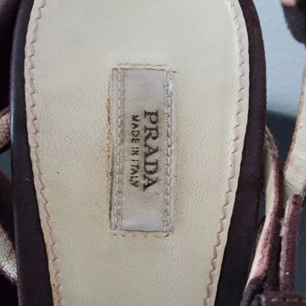 Prada Dark Brown Suede Wedge Sandals Size 37